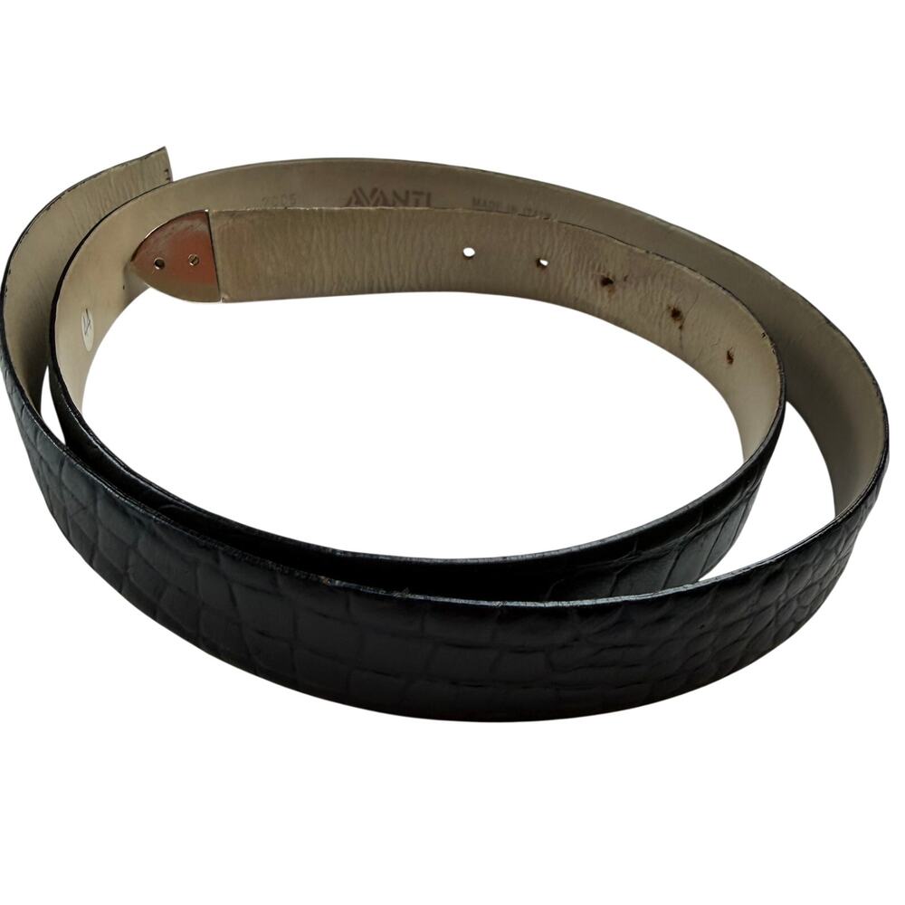 Avanti Black Croc Embossed Leather Belt Size 44 Needs Buckle